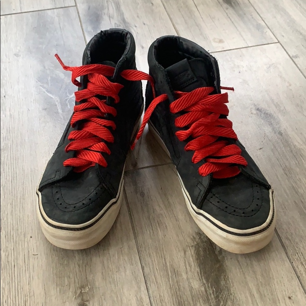 High top Vans with fat red laces